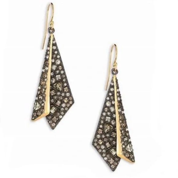 ALEXIS BITTAR• NEW Gold Black Layered Origami Spiked Shard Crystal Drop Earrings - Picture 9 of 14